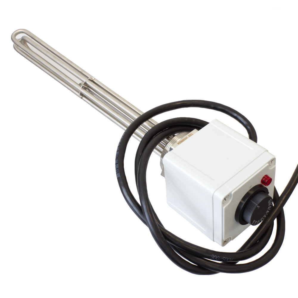 Immersion Heater with Thermostat & IP65 Cover: 6 kW, 2-1/4" Stainless Steel