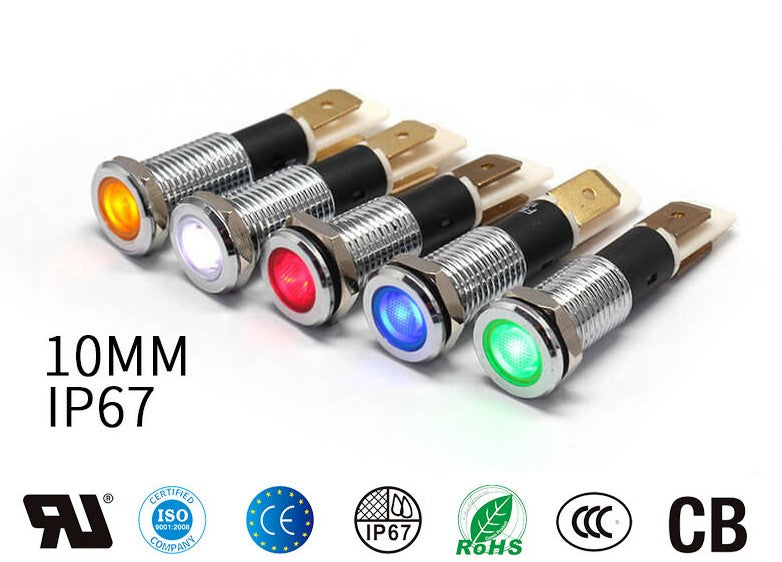 10mm Polished Metal Indicator Light – 230V LED Illuminated