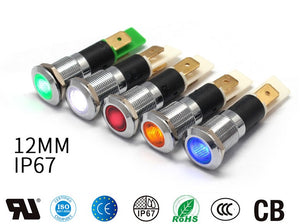 12mm Polished Metal Indicator Light – 230V LED Illuminated