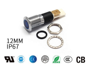 12mm Polished Metal Indicator Light – 230V LED Illuminated