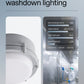 Canopy bulkhead LED light promotional graphic showing the light and a washdown setting