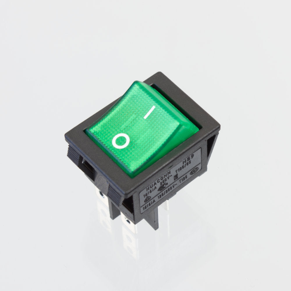 Double Pole Rocker Switch Green, 20A, DP, Off-On