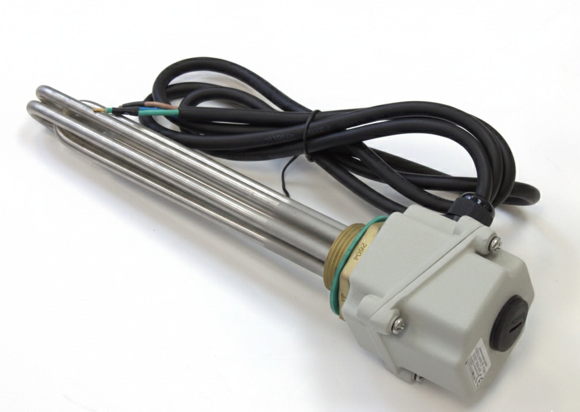 Immersion Heater: 3kW 230V | 240mm SUS316 Element | G1¼" Brass Plug | Inc. Thermostat