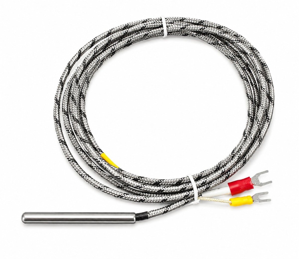 J-Type Thermocouple Probe 5 x 50mm – Insulated Stainless Steel Sensor with 2m Fibreglass Stainless Steel Braided Leads