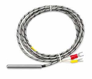J-Type Thermocouple Probe 5 x 50mm – Insulated Stainless Steel Sensor with 2m Fibreglass Stainless Steel Braided Leads