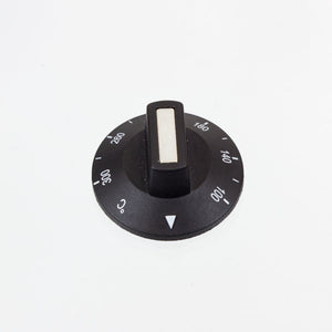 Thermostat Control Knob: 100-300°C, Black with White Numbers (6mm D-Shaft)