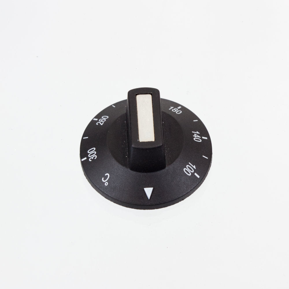 Thermostat Control Knob: 100-300°C, Black with White Numbers (6mm D-Shaft)