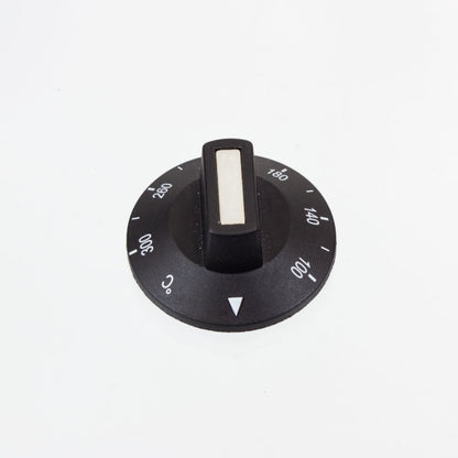 Thermostat Control Knob: 100-300°C, Black with White Numbers (6mm D-Shaft)