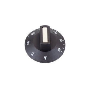 Thermostat Control Knob: 40-190°C, Black with White Numbers (6mm D-Shaft)