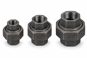 Black Malleable Iron BSP Parallel Female Union – 1/4", 1/2" & 3/4"