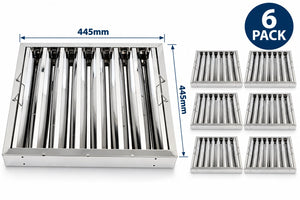 6 Pack Commercial Canopy Grease Baffle Filters – 445x445x48mm | Stainless Steel